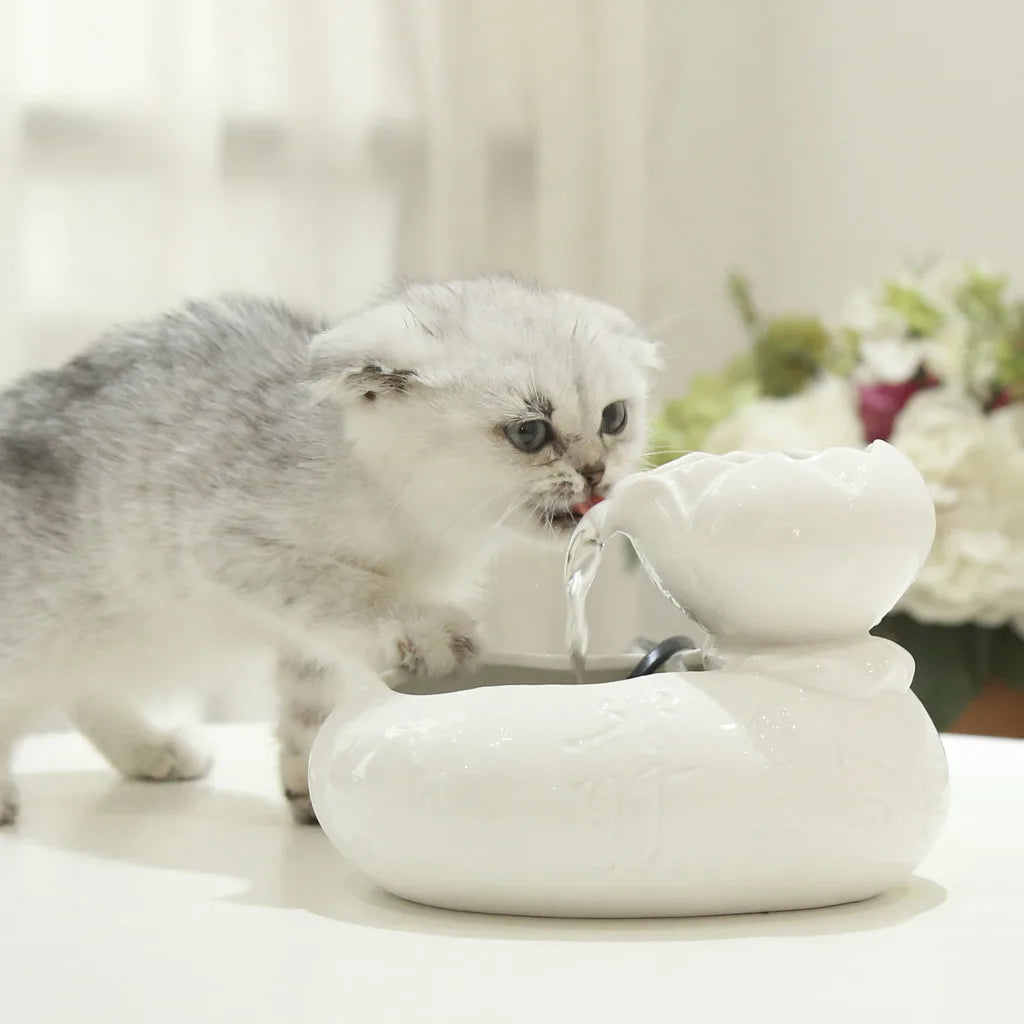 New Cat Ceramic Water Fountain Bowl - Automatic Pet Water Dispenser