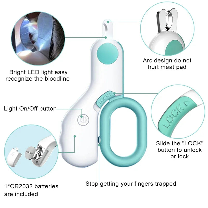 Professional Pet Nail Clipper with LED Light for Cats & Small Dogs