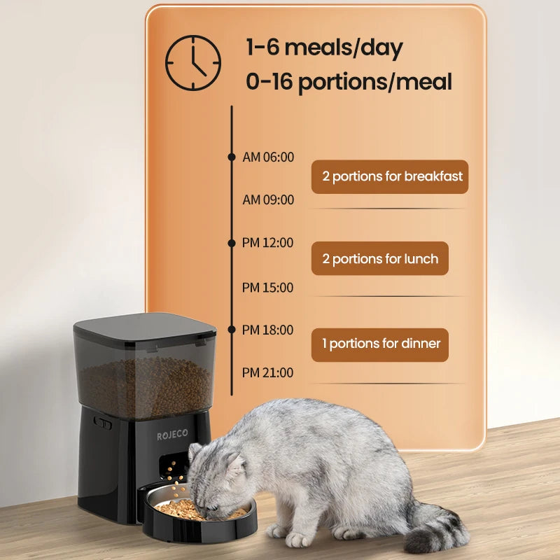 ROJECO Automatic Cat Feeder Smart Pet Food Dispenser