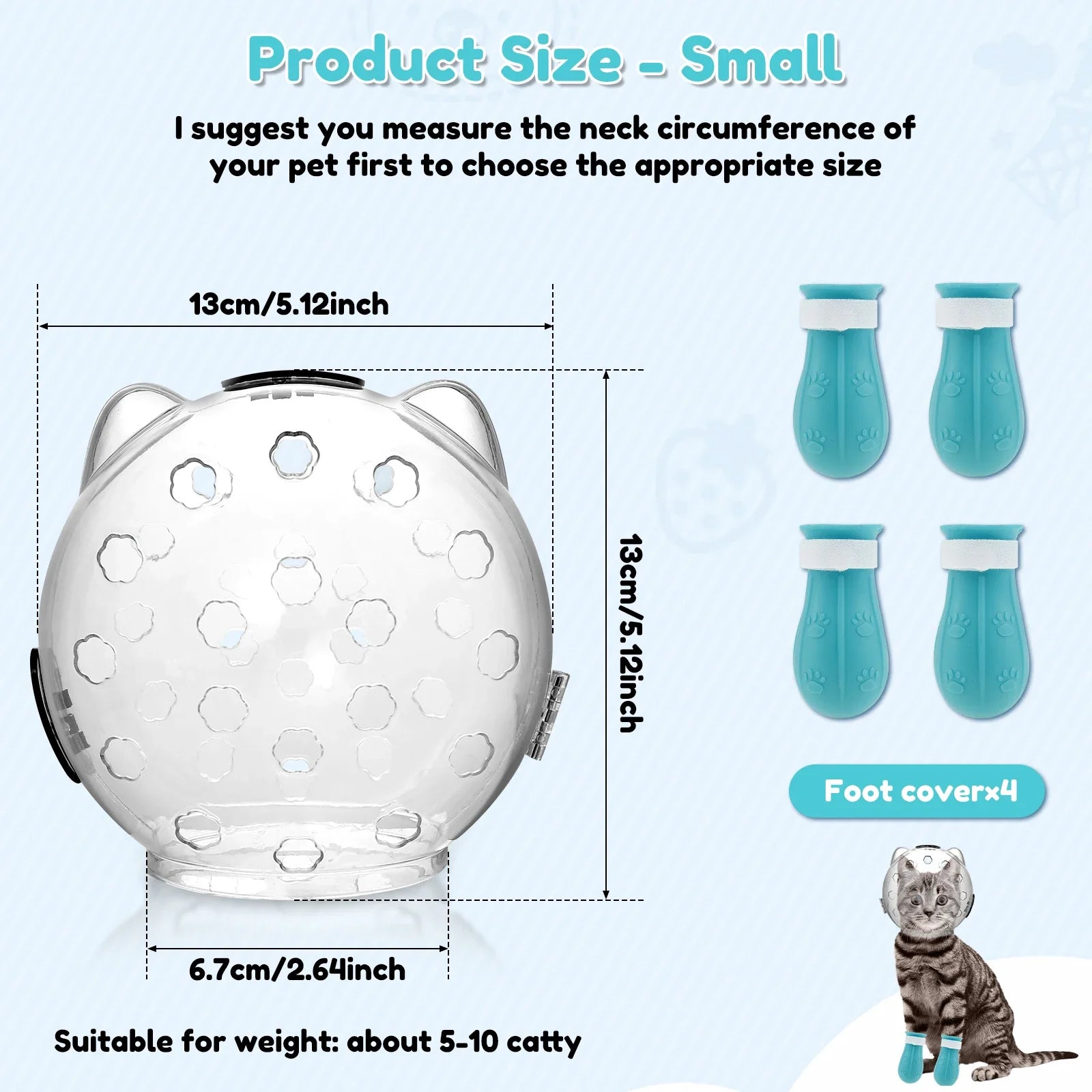 Cat Muzzle & Silicone Paw Shoes Set – Anti-Bite Protective Space Hood for Grooming