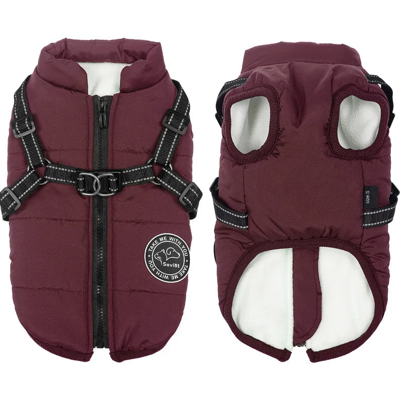 Winter Warm Dog Jacket Waterproof Pet Coat with Harness