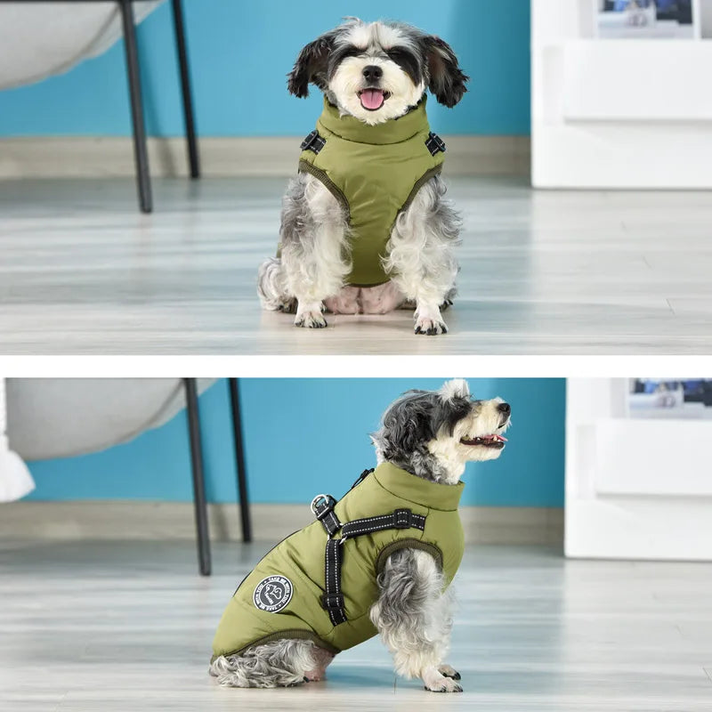 Winter Warm Dog Jacket Waterproof Pet Coat with Harness