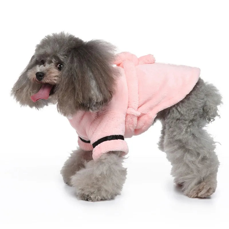 Pet Dog Bathrobe with Hood - Soft Pajamas & Drying Towel for Dogs & Cats