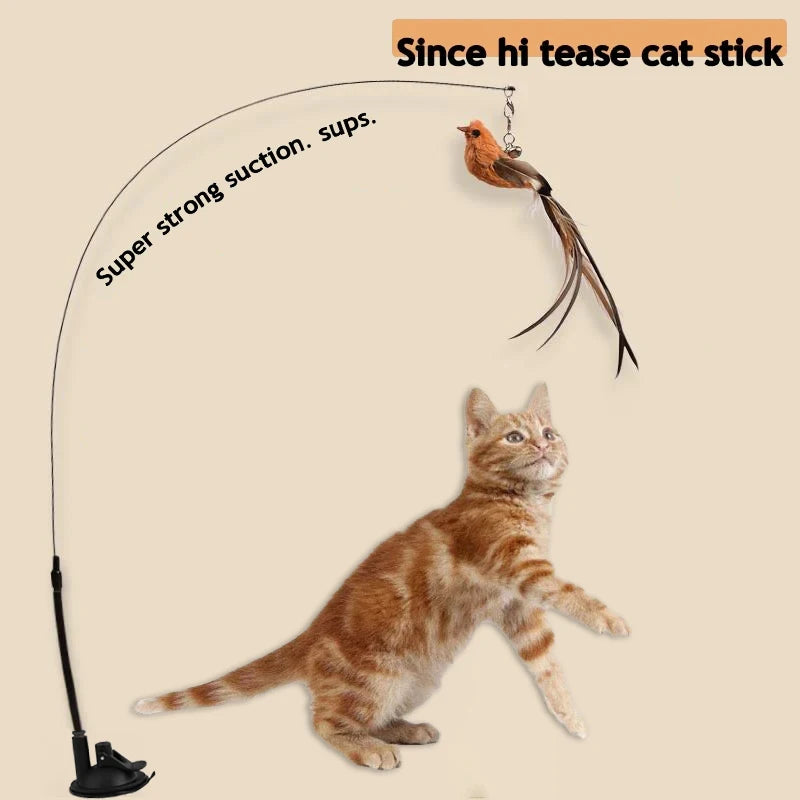 Simulated Bird Cat Teaser Stick with Epoxy Sucker & Steel Wire