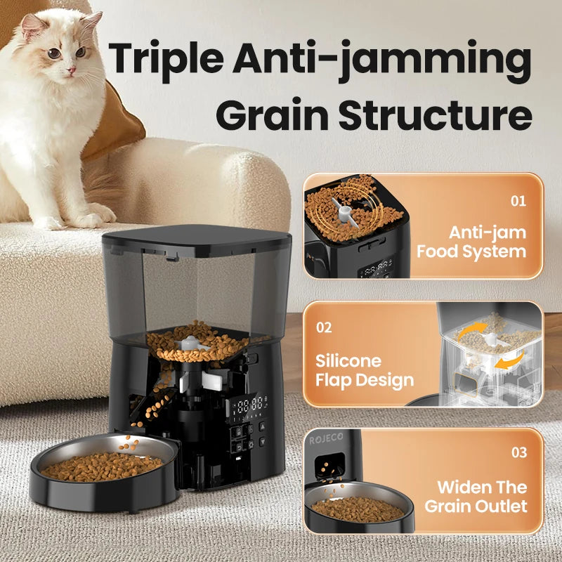 ROJECO Automatic Cat Feeder Smart Pet Food Dispenser