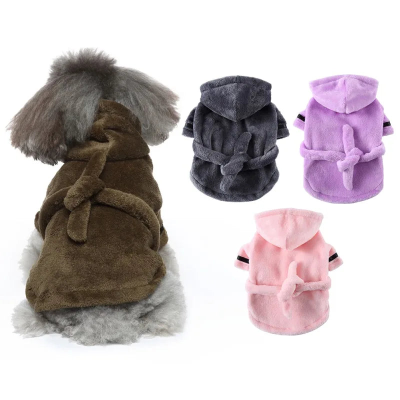 Pet Dog Bathrobe with Hood - Soft Pajamas & Drying Towel for Dogs & Cats