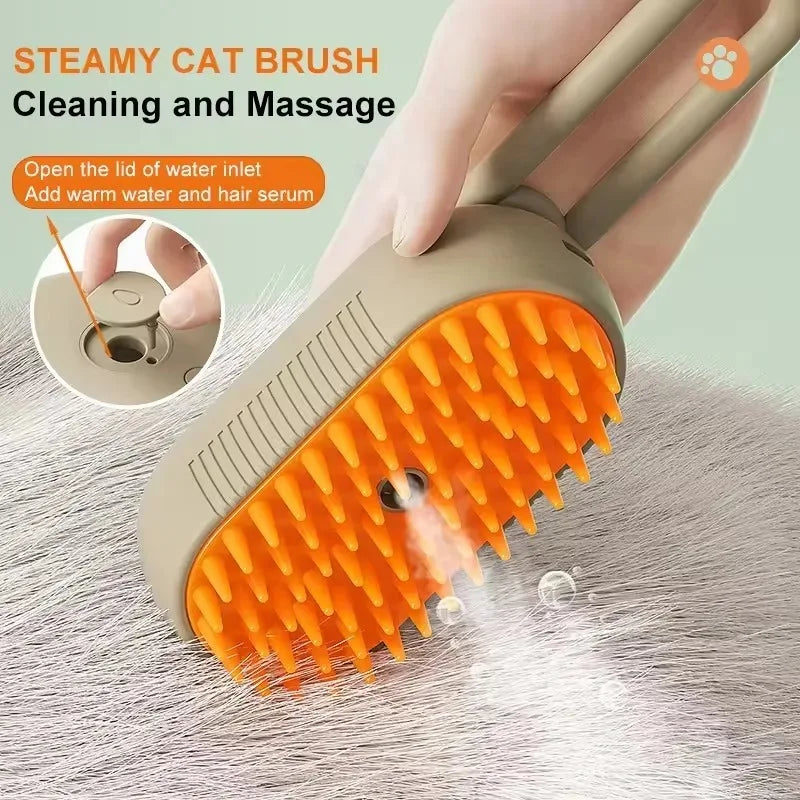 Pet Steam Brush & Comb for Cats – Electric Hair Removal & Grooming Vaporizer