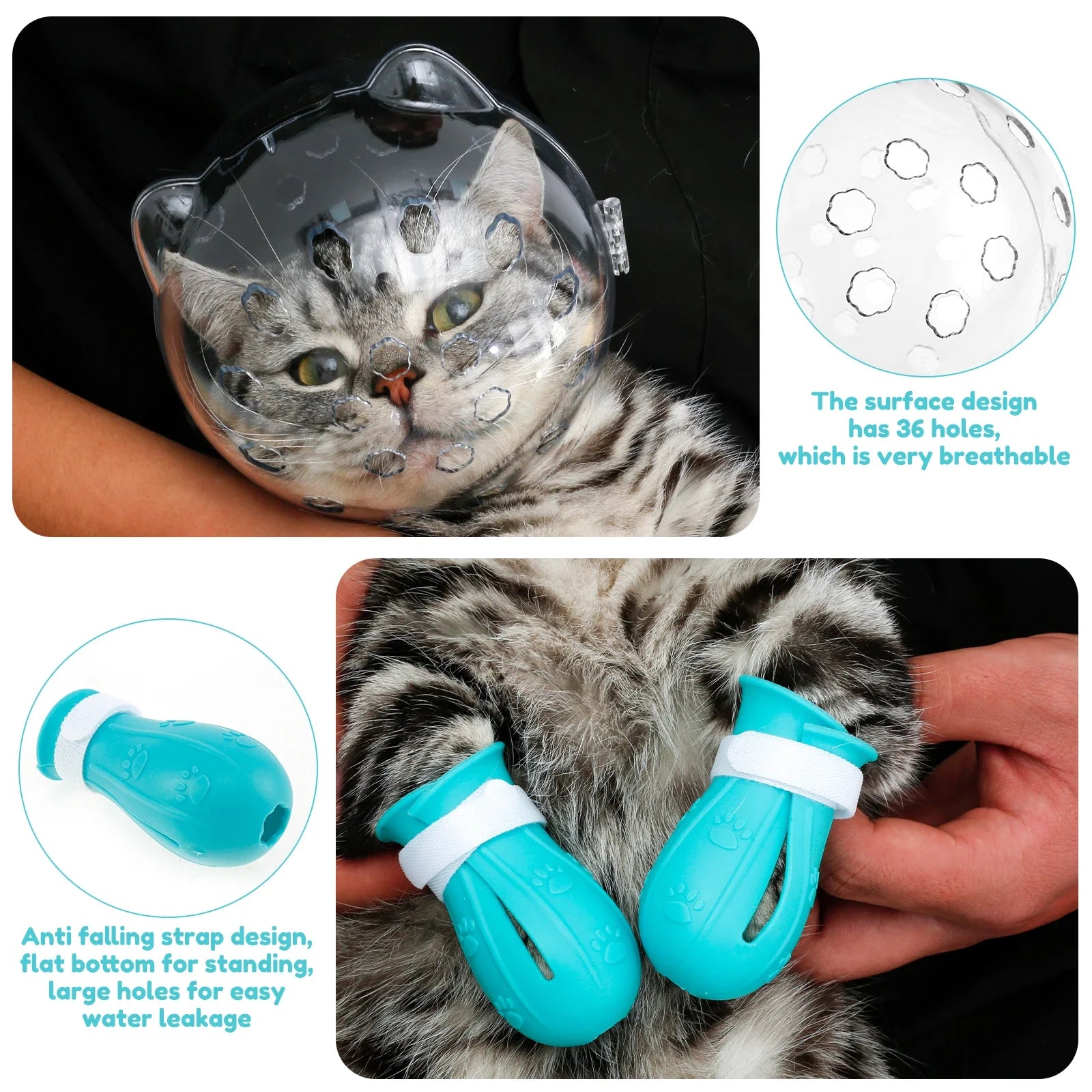 Cat Muzzle & Silicone Paw Shoes Set – Anti-Bite Protective Space Hood for Grooming