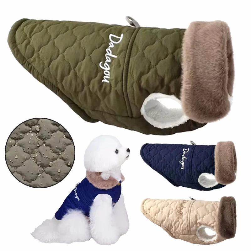 Winter Pet Coat with Big Fur Collar for Small Dogs