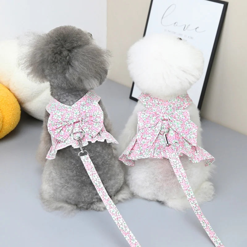 Floral Dog Harness Vest & Leash Set for Small Dogs