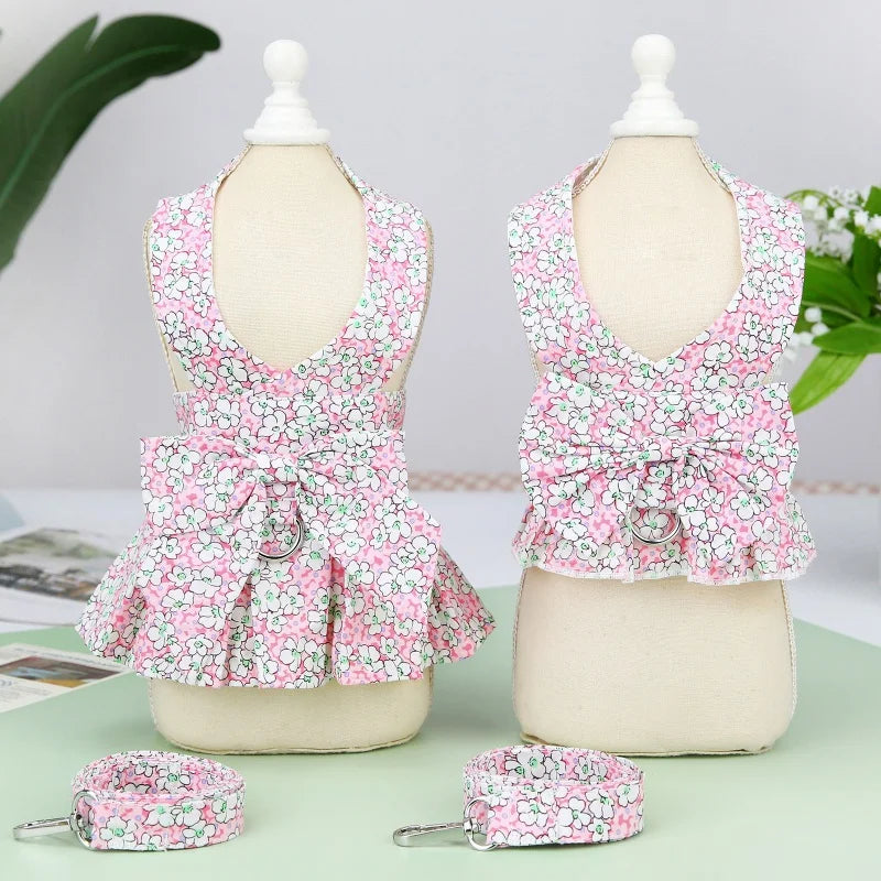 Floral Dog Harness Vest & Leash Set for Small Dogs