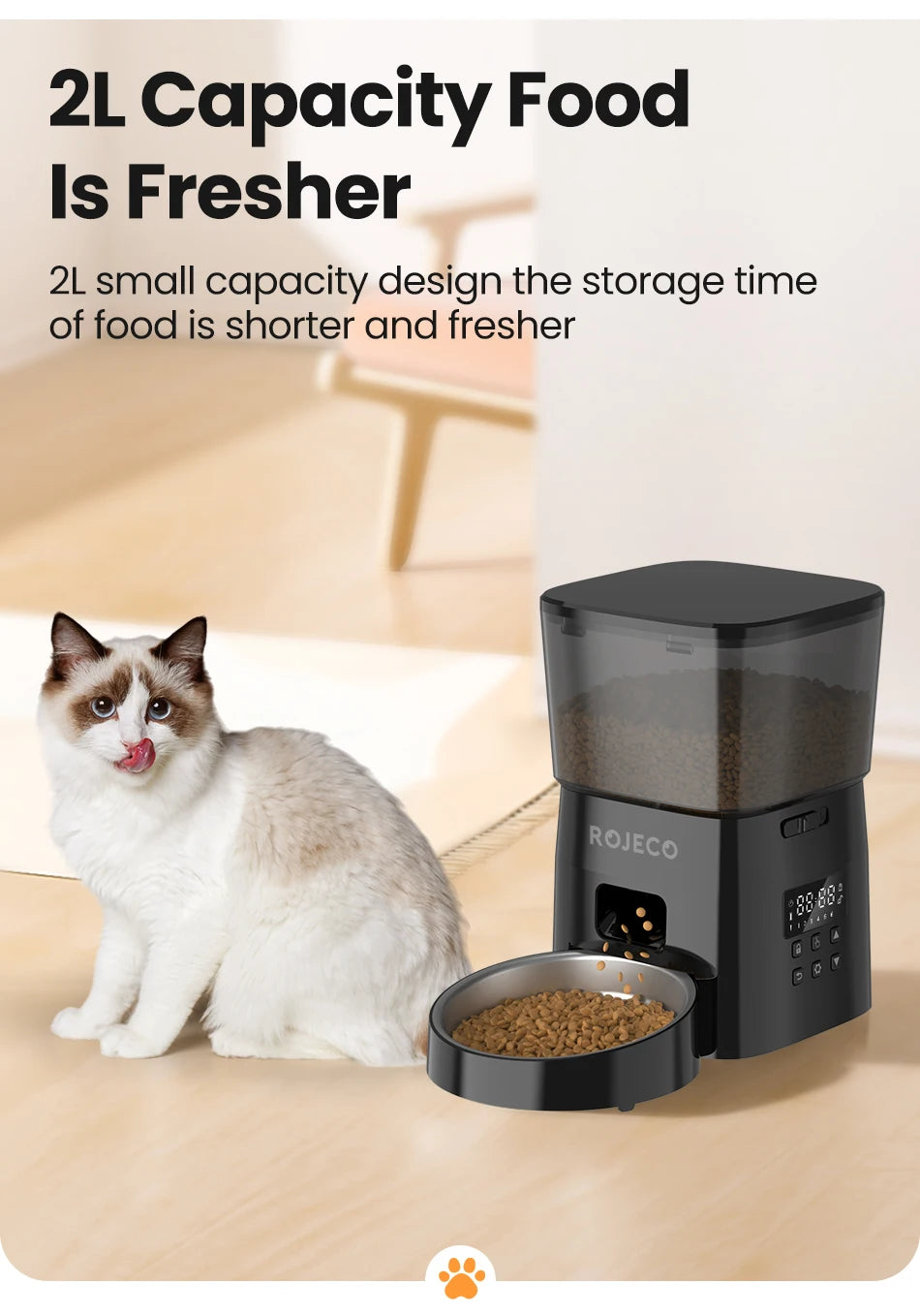 ROJECO Automatic Cat Feeder Smart Pet Food Dispenser