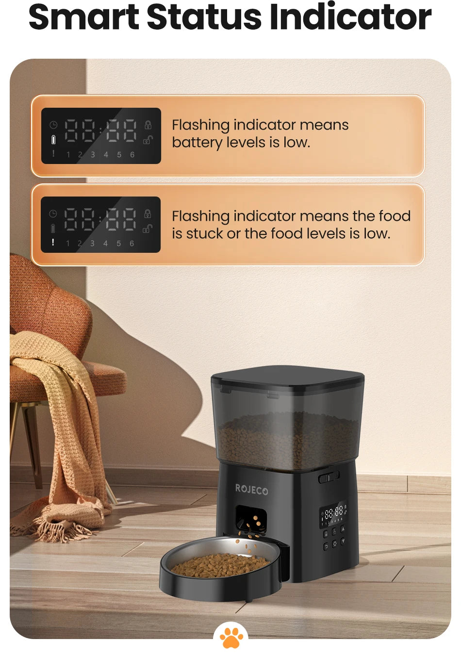 ROJECO Automatic Cat Feeder Smart Pet Food Dispenser