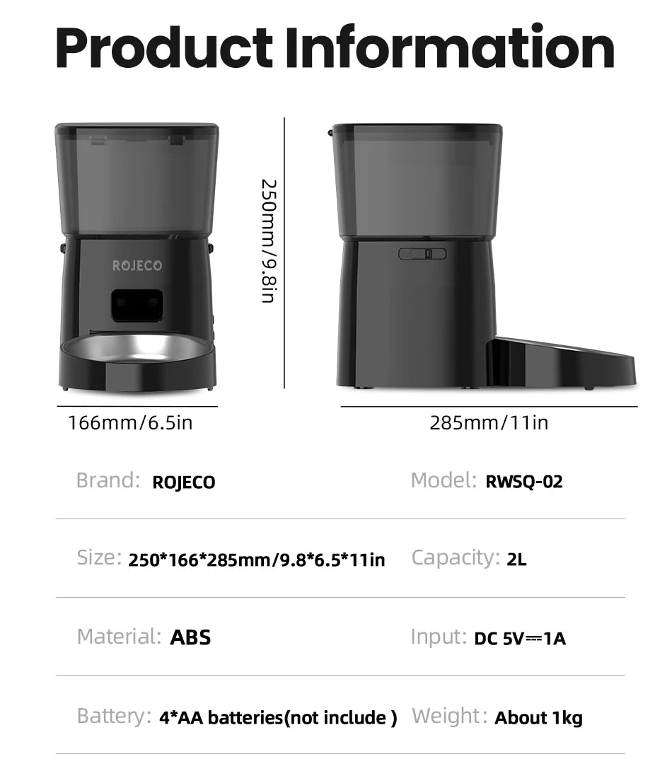 ROJECO Automatic Cat Feeder Smart Pet Food Dispenser
