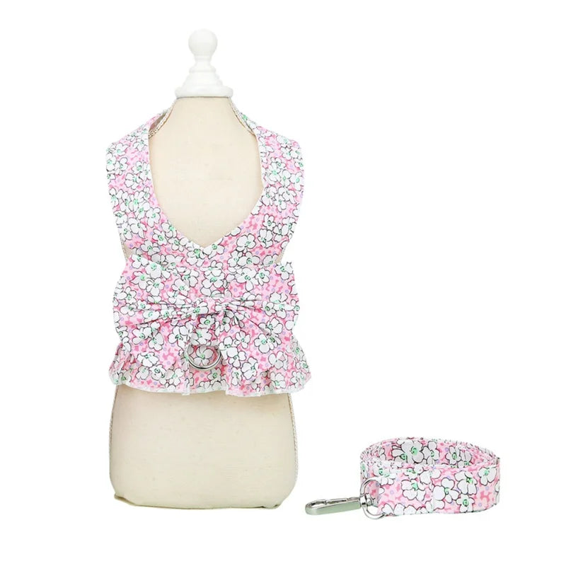 Floral Dog Harness Vest & Leash Set for Small Dogs